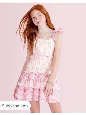 LoveShackFancy x target girls pink smocked tired ruffle floral dress NWT size 14